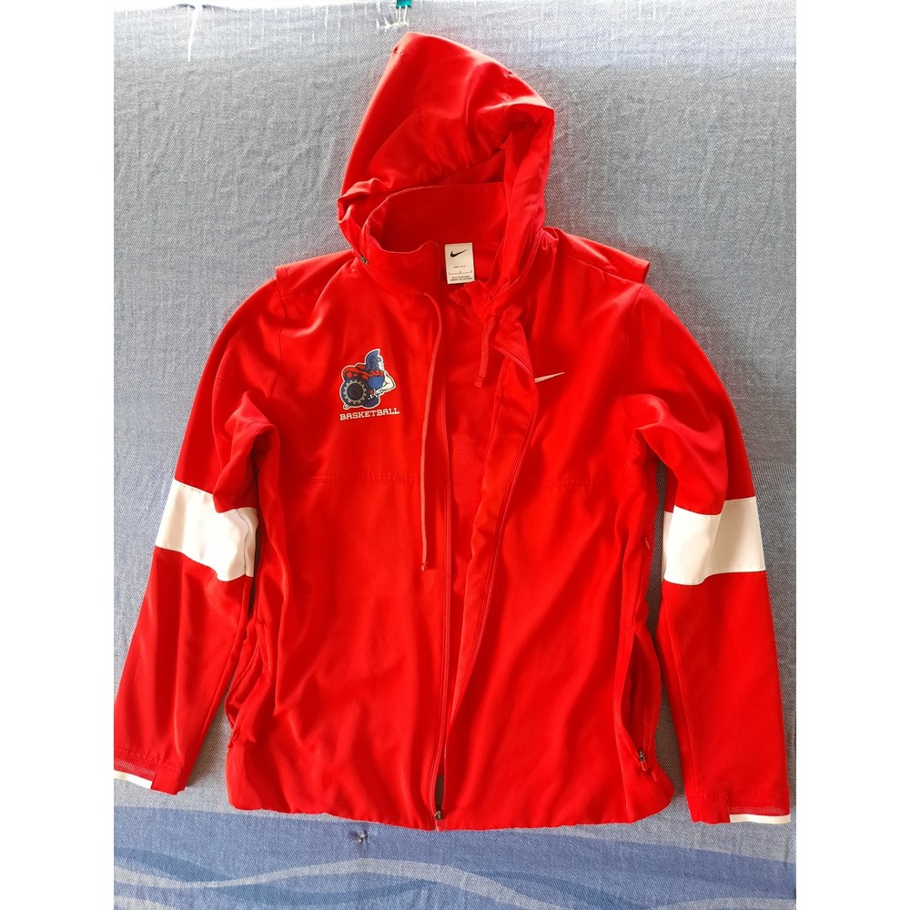 Nike Dri-FIT Basketball Warm Up Jacket Red Full Zip Hooded Mens Large CV0094-657